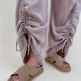 Kalista Cargo Pants in washed mauve with ruched drawstring hems and snap cargo pockets — Paper Doll