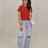 Brittany Polka Dot Jersey Tee in red with white polka dot print — Paper Doll
