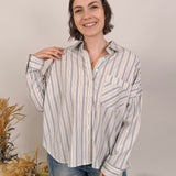 Megan Multi Stripe Button Up Top
