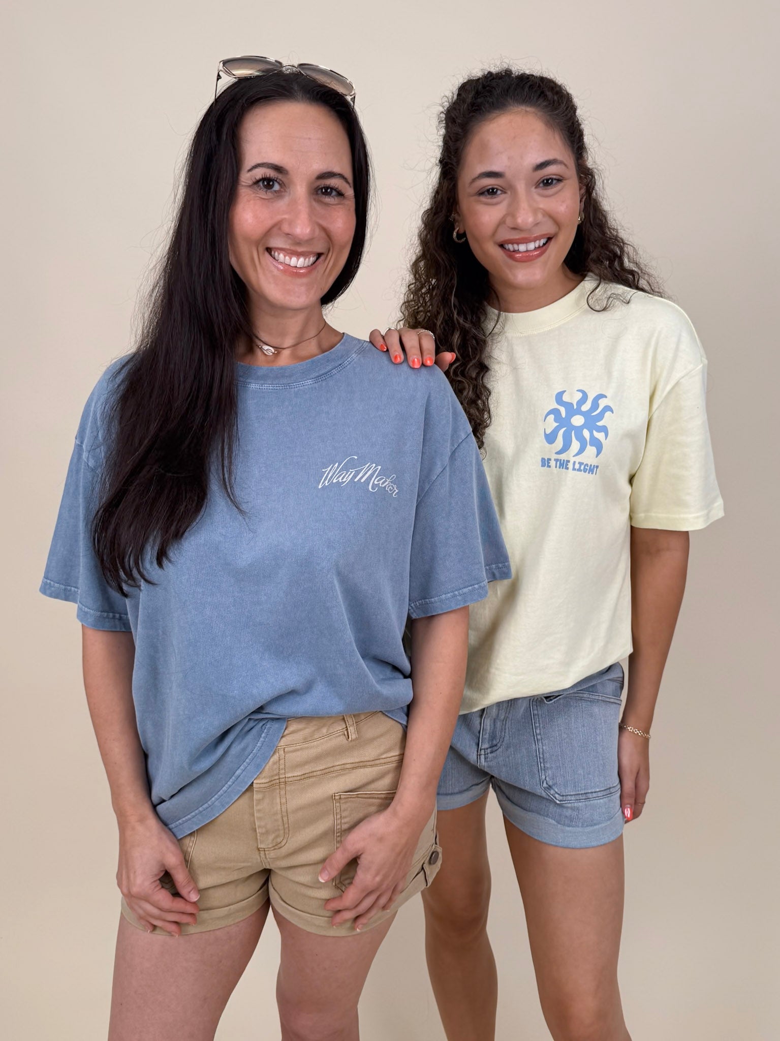 Way Maker Unisex Tee in washed blue with script chest print and mountain graphic on back — Paper Doll
