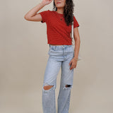 Brittany Polka Dot Jersey Tee in red with white polka dot print — Paper Doll
