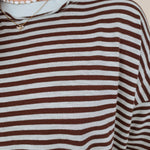 Triple Threat Boxy Striped Tee in chocolate and sage stripe with contrast neckline — Paper Doll