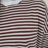 Triple Threat Boxy Striped Tee in chocolate and sage stripe with contrast neckline — Paper Doll