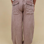 Kalista Cargo Pants in washed mauve with ruched drawstring hems and snap cargo pockets — Paper Doll
