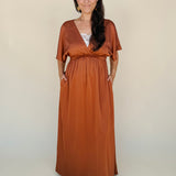 Ember Satin Flutter Sleeve Maxi Dress