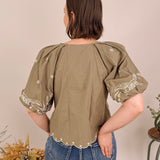 Gently Soaring Embroidered Button Blouse