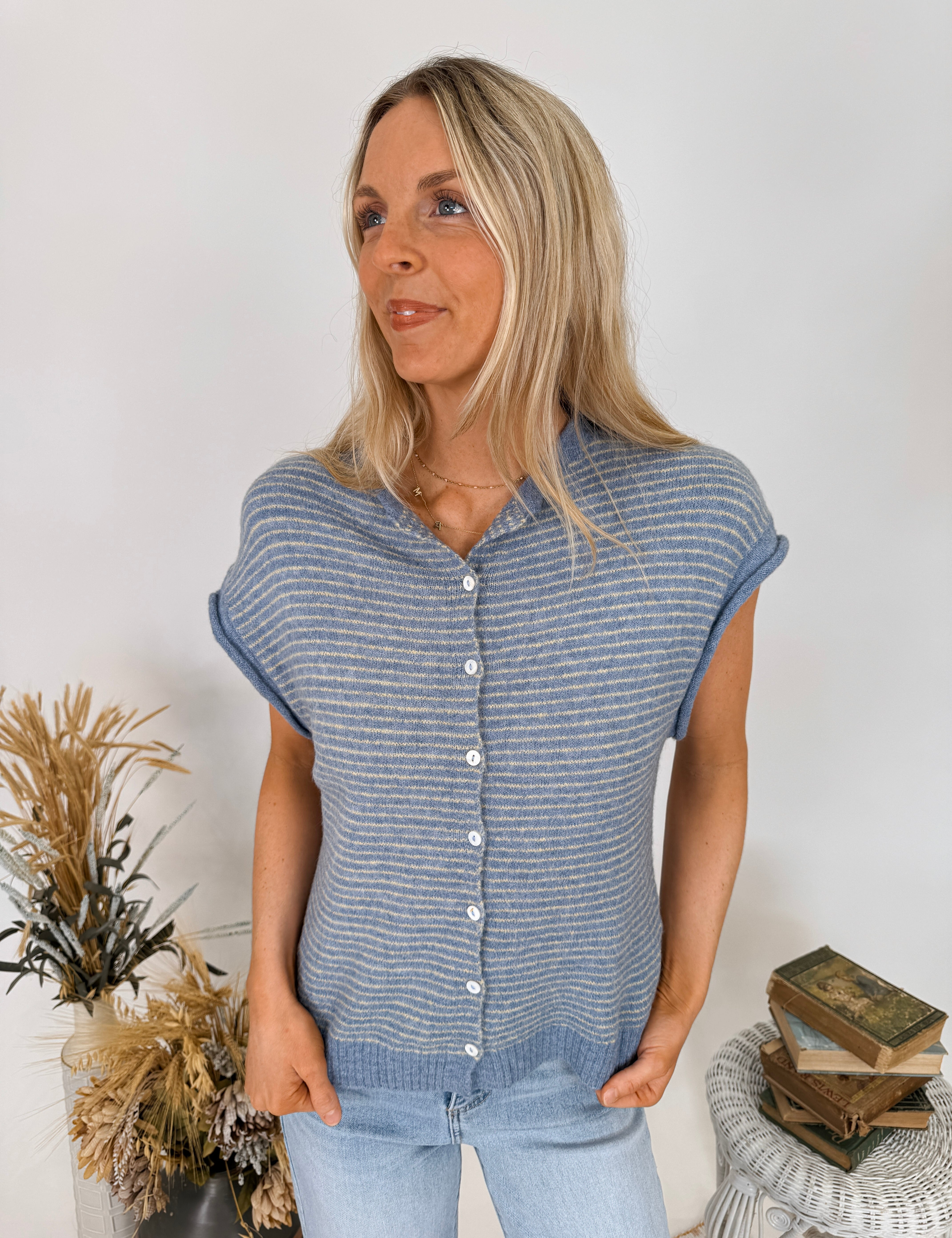 Leona Striped Sweater Vest Cardigan