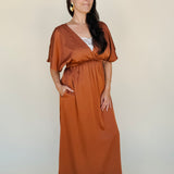 Ember Satin Flutter Sleeve Maxi Dress