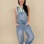 Alice Striped Open Back Top in sage green and white vertical stripes — Paper Doll
