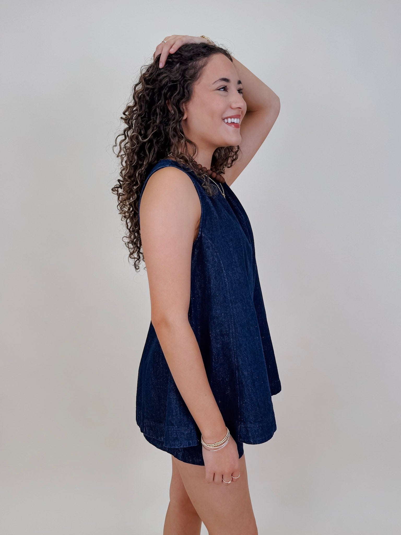 Joy in the Details Set with dark wash denim swing top and matching shorts — Paper Doll