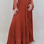 Flora Maxi Skirt in rust accordion pleated polyester — Paper Doll