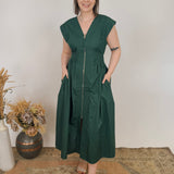 Dawn V-Neck Front Zipper Midi Dress