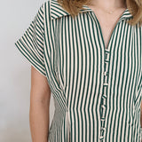 Amber Striped Front Button Midi Dress