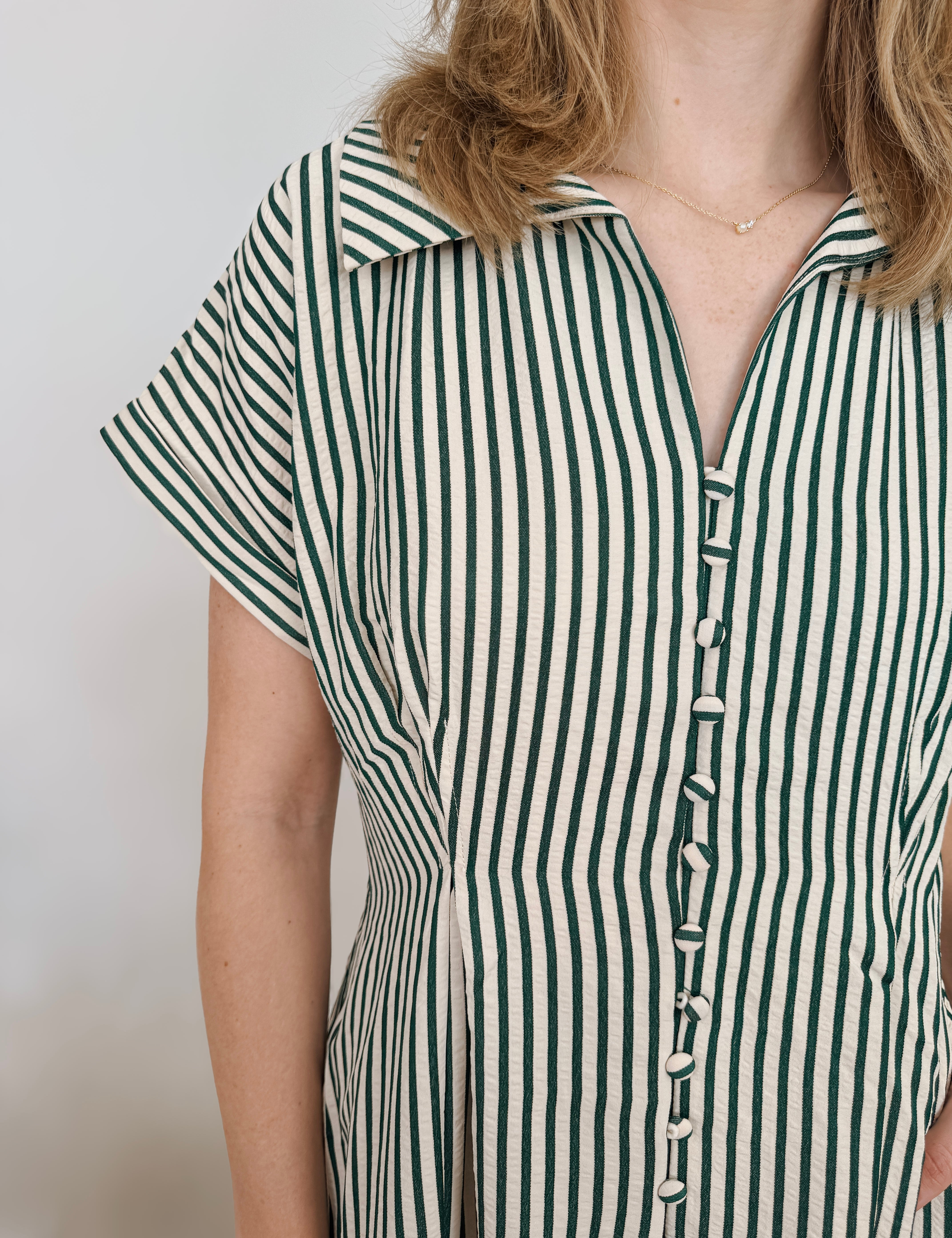 Amber Striped Front Button Midi Dress