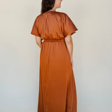 Ember Satin Flutter Sleeve Maxi Dress