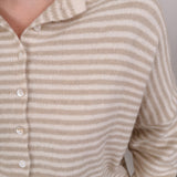 Heartstrings Tugged Striped Cardigan in oatmeal and cream stripes with a button front — Paper Doll
