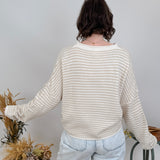 Heartstrings Tugged Striped Cardigan in oatmeal and cream stripes with a button front — Paper Doll

