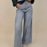 Emery Wide Leg Jeans in vintage light wash denim with patch back pockets — Paper Doll