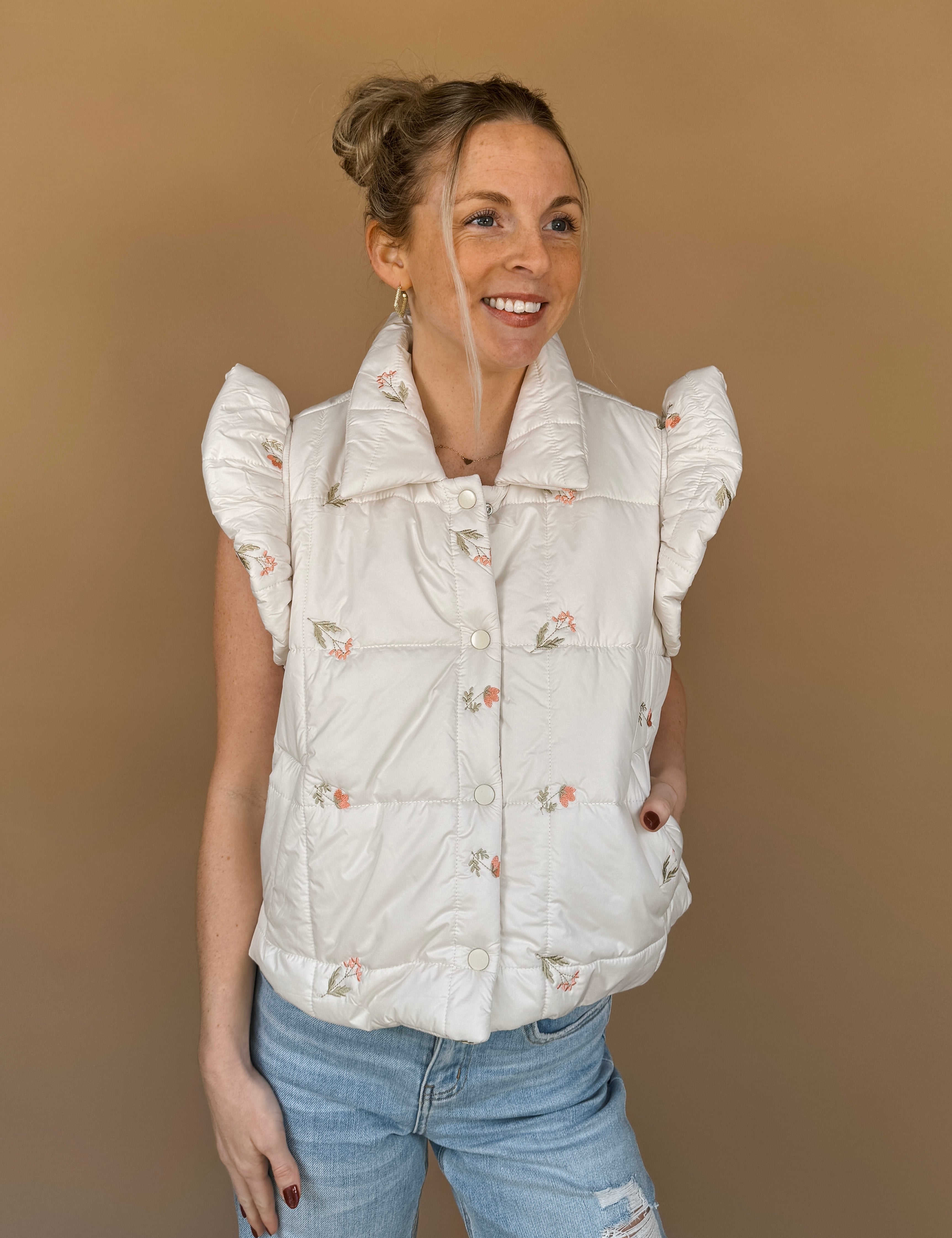 Randi Ruffle Sleeve Puffer Vest