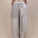 Maxie Pant in sage and cream patchwork with crochet lace tie waist — Paper Doll