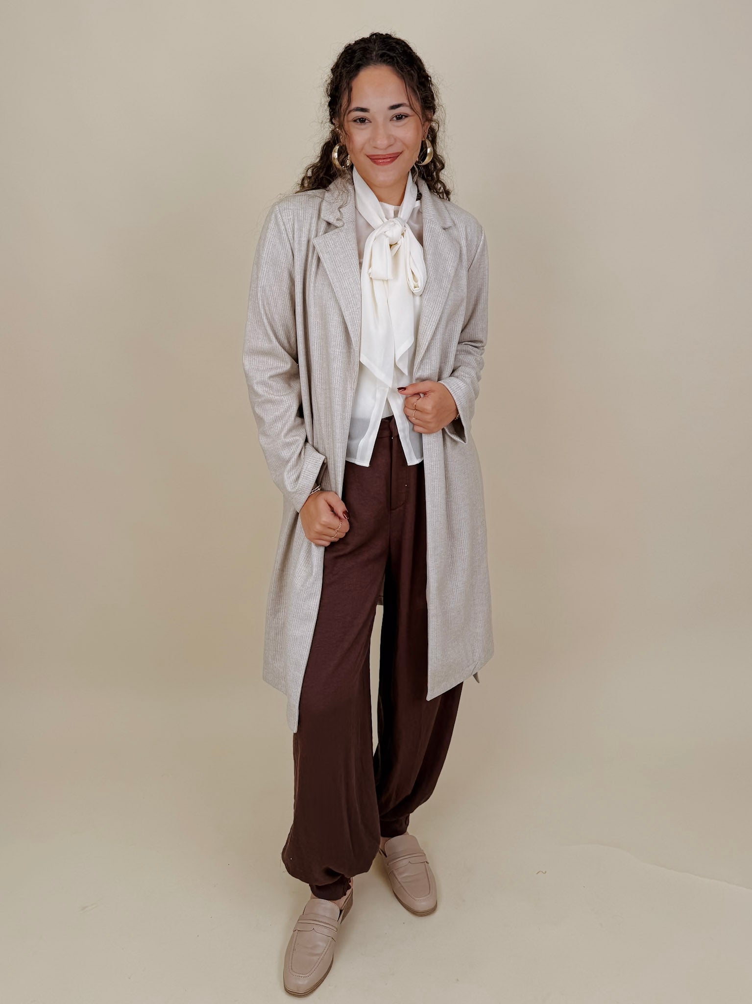 Clocked In Blouse in sheer ivory chiffon with neck tie bow — Paper Doll