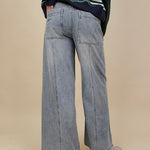 Emery Wide Leg Jeans in vintage light wash denim with patch back pockets — Paper Doll