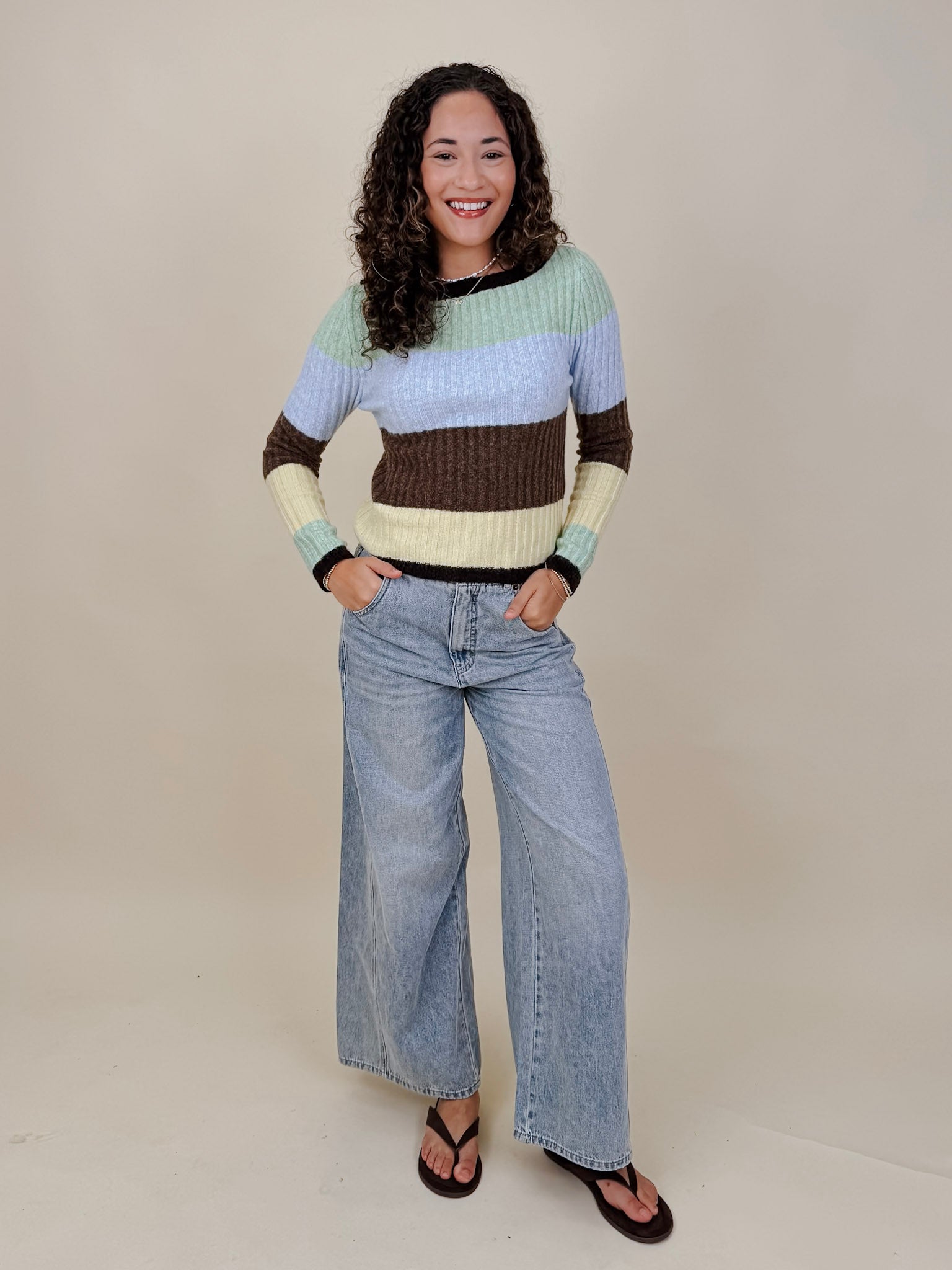 Emery Wide Leg Jeans in vintage light wash denim with patch back pockets — Paper Doll
