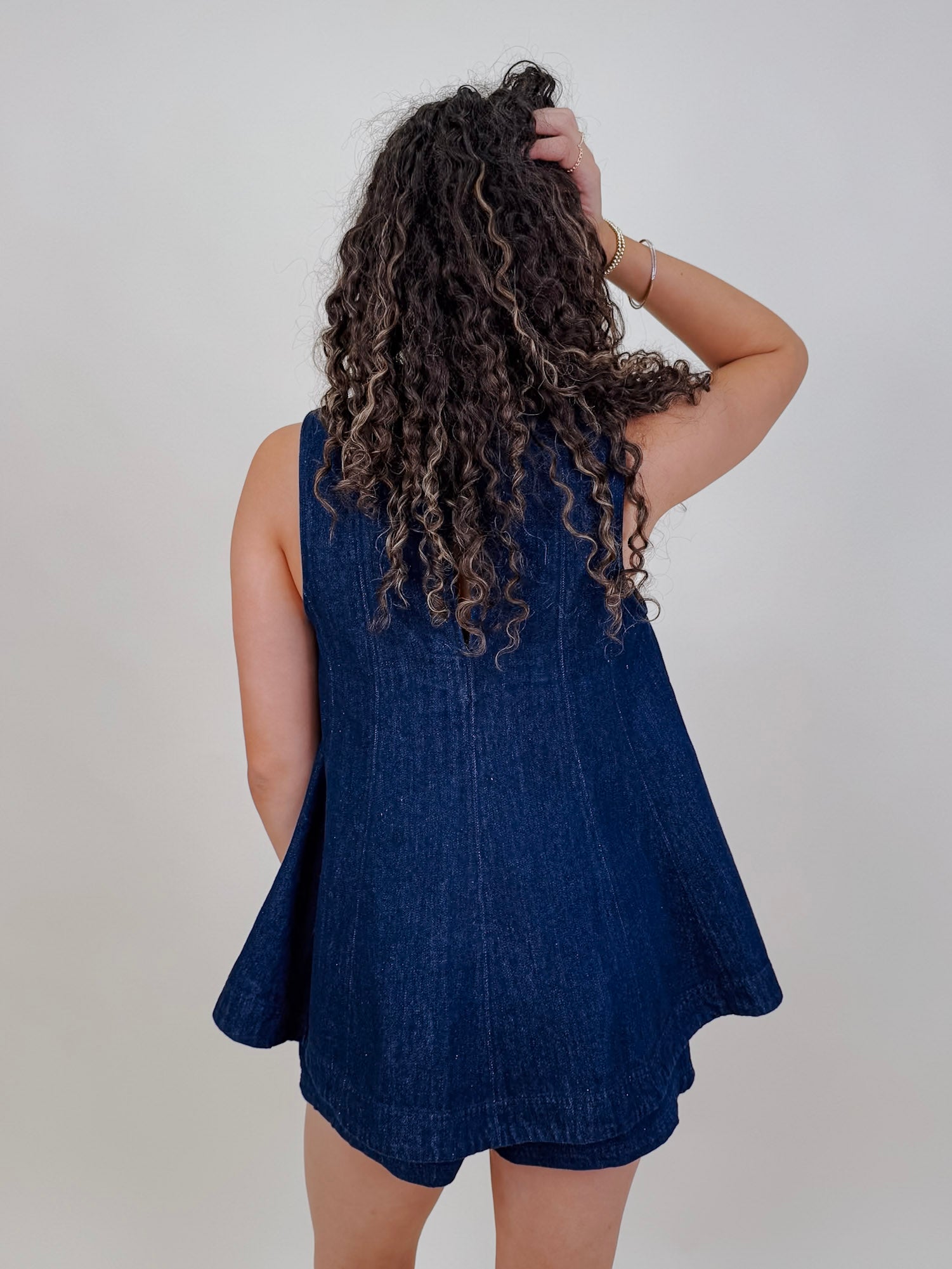 Joy in the Details Set with dark wash denim swing top and matching shorts — Paper Doll
