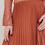 Flora Maxi Skirt in rust accordion pleated polyester — Paper Doll