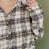 Roxy Plaid Raw Edge Detail Button Up