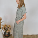 Amber Striped Front Button Midi Dress