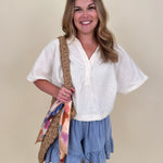 Galilea Oversized Open Collar Top in cream with relaxed collar and boxy fit — Paper Doll