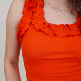 Tammy Ruffle Tank in red with a ruffle shoulder and neckline — Paper Doll