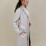 Heritage Belted Coat in oatmeal pinstripe knit with tie belt — Paper Doll