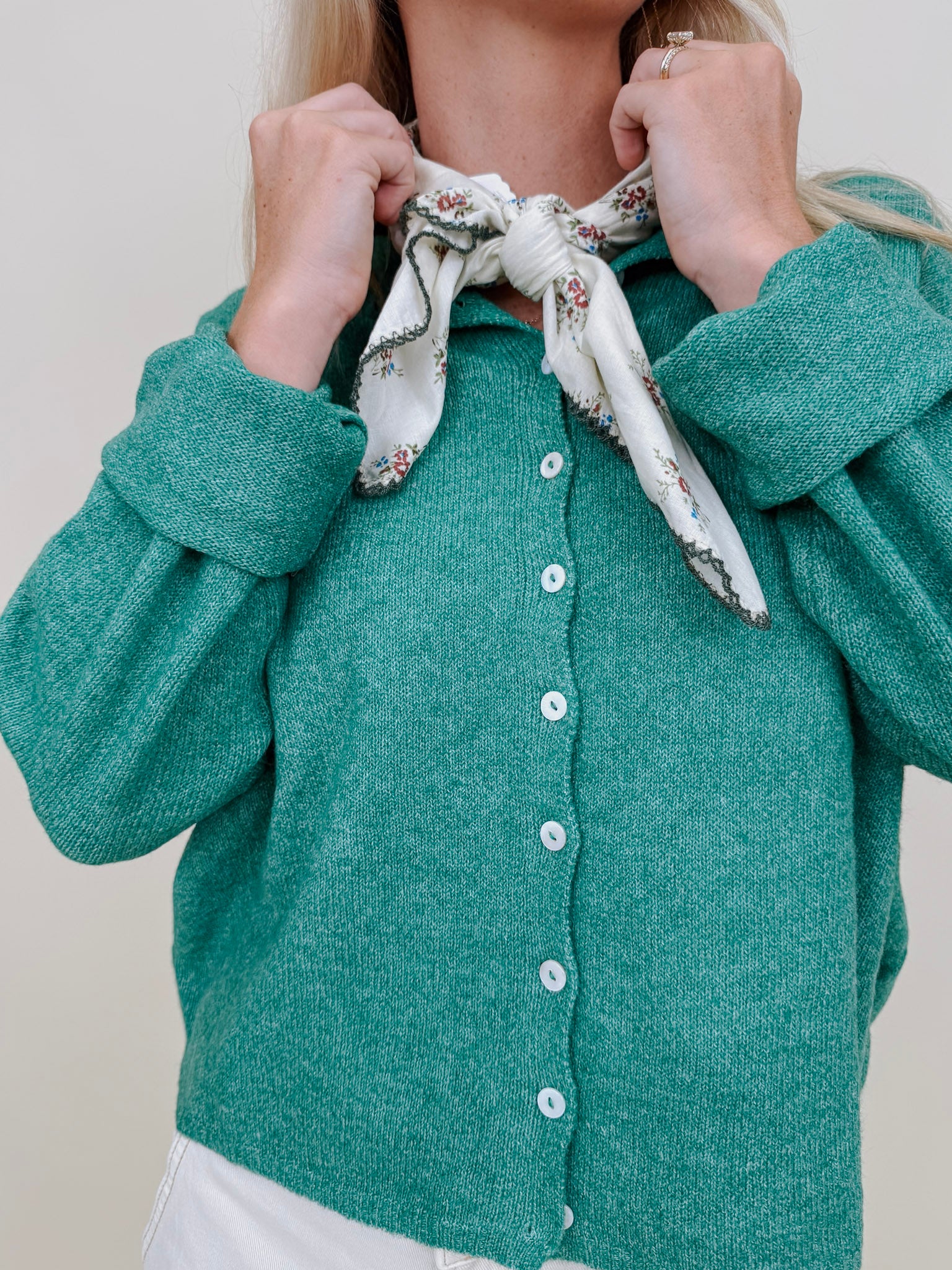 Della Super Soft Button Up Knit Sweater in heathered green with a button front — Paper Doll
