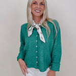 Della Super Soft Button Up Knit Sweater in heathered green with a button front — Paper Doll
