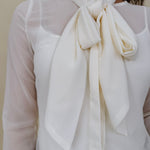 Clocked In Blouse in sheer ivory chiffon with neck tie bow — Paper Doll