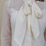 Clocked In Blouse in sheer ivory chiffon with neck tie bow — Paper Doll