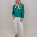 Della Super Soft Button Up Knit Sweater in heathered green with a button front — Paper Doll
