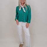 Della Super Soft Button Up Knit Sweater in heathered green with a button front — Paper Doll
