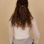 Clocked In Blouse in sheer ivory chiffon with neck tie bow — Paper Doll
