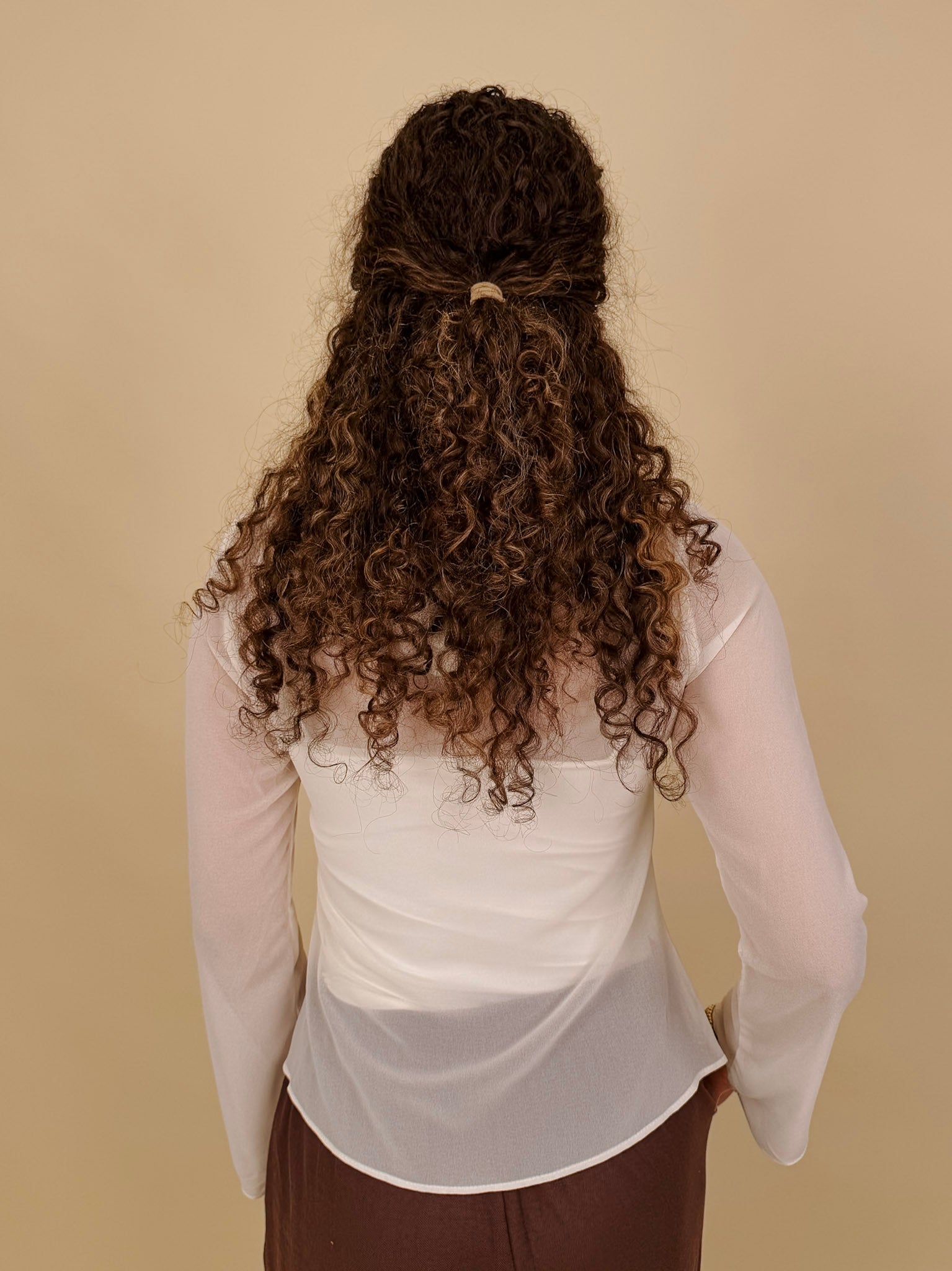 Clocked In Blouse in sheer ivory chiffon with neck tie bow — Paper Doll