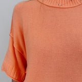 Hilda Oversized Sweater in bright peach with a mock neck and elbow sleeves — Paper Doll
