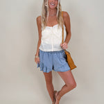 Haisley Eyelet Blouse in light yellow with eyelet embroidery and lace trim — Paper Doll