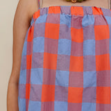 Rebels Midi Dress in red and periwinkle check with adjustable straps — Paper Doll