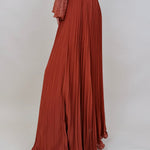 Flora Maxi Skirt in rust accordion pleated polyester — Paper Doll