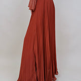 Flora Maxi Skirt in rust accordion pleated polyester — Paper Doll