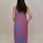 Rebels Midi Dress in red and periwinkle check with adjustable straps — Paper Doll