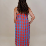 Rebels Midi Dress in red and periwinkle check with adjustable straps — Paper Doll