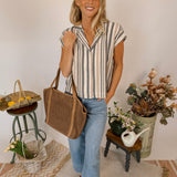 Gentle Grace Linen Stripe Button Up Top